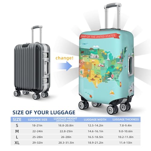 Travel Luggage Cover Protector - Usa Tourist Map With Famous Landmarks Washable Suitcase Covers For 18-32 Inch Luggage2
