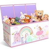 Extra Gro&szlig; Aufbewahrungsbox Spielzeugkiste mit Deckel Kinder - Faltbar Spielzeug Aufbewahrung mit Griffen Trennwand Aufbewahrungsbox f&uuml;r Kinderzimmer Kleidung Schlafzimmer Klappbare (Beige & Lila)