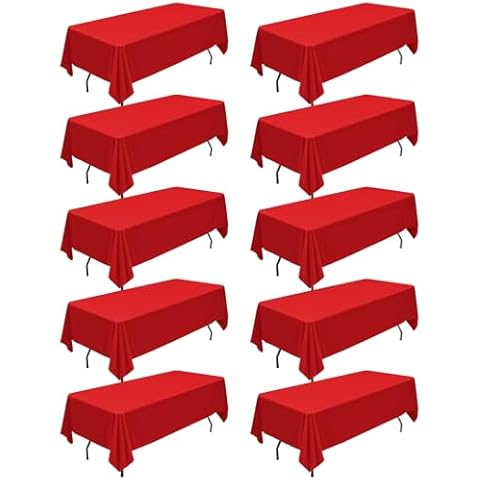 Teruntrue 10 Packs Red Polyester Tablecloth 60 x 126 inch Rectangle Table Cloth for 8 Foot Tables Wrinkle Resistant Washable Fabric Table Cover Polyester Red Table Cloth for Party,Wedding, Banquet Cover