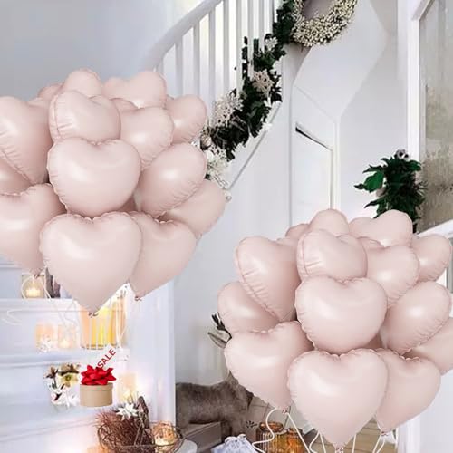 Image of Pink Heart Ballloons,18 Inch Pastel Pink Foil Love Heart Shaped Balloons 12Pcs Baby Pink love balloon for Anniversary Wedding Engagement Birthday Party Baby Shower Decorations