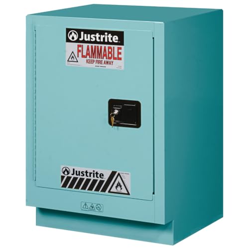 Image of Justrite Acid Corrosive Storage Cabinet - 15 Gallon 1 Door Manual Close Chemical Storage Cabinet with ChemCor Coating - 22 inch x 36 inch x 24 inch - Made in The USA - Light Blue - 8825122