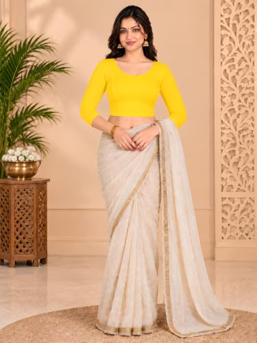 Image of Abhi Cotton Readymade Saree Blouse for Women- 3 /4 Sleeve, Round Neck, Regular-fit, Stretchable, Pull-on Style