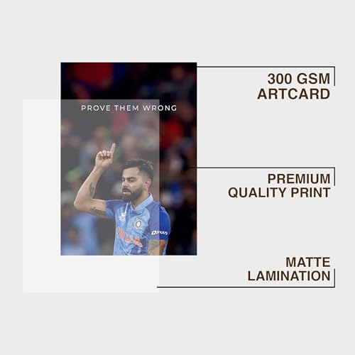Image of CodersParadise Inspirational VK Cricket Champion Poster Frame | Premium A4 Motivational Wall Art for Bedroom, Office & Gaming Setup | Inspiring Sports Decor for Players, Fans & Achievers