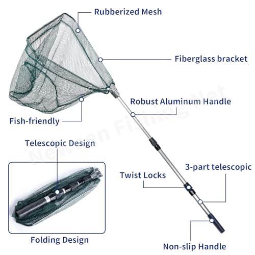 Neween Fishing Net Extend to 34-51 Inches, Kids Small Fishing Nets for Fish Collapsible Telescopic Minnow Nets, Butterfly Nets for Kids Outdoor Playing