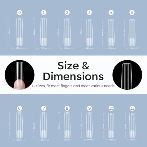 Image of Modelones Long Square XXL Fake Nail Tips - 504Pcs Gel Tips Pre-shaped Half Matte Full Cover Clear Acrylic Gel Kit False Press on Nails for Extension DIY Salon 12Sizes