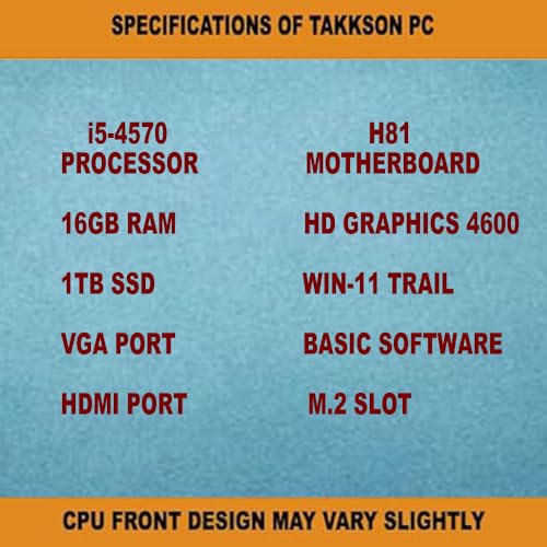 Image of TAKKSON Computer Desktop PC | Core i5 4th Gen | 16 GB RAM | 1 TB SSD | HDMI | VGA | Ethernet | HD Graphics | USB 3.0 | Windows 11 Pro | Office | Basic Software Installed CPU