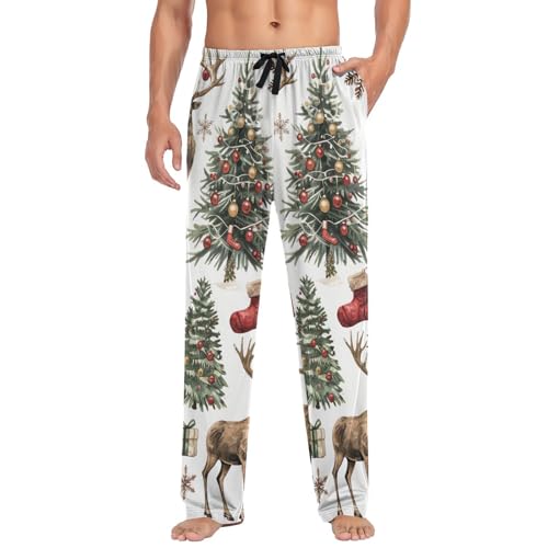 Men's Pajama Pants Christmas Trees Elements Sleep Pajama Lounge Pant with Pockets, Elastic Waistband3