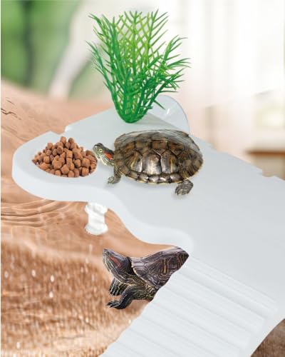 Image of Reptile Tank Accessories - Reinforced Basking Platform for Tree Frog and Aquatic Turtles with 2 Strong Suction Cups and Dual Support Base, Suitable for Mini Frogs and Small Sized Turtles