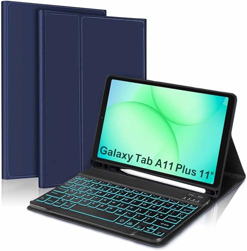 Image of ProElite Keyboard case Cover for Samsung Galaxy Tab A11 Plus 11 inch 2025, Magnetic Detachable Wireless Bluetooth Keyboard Case with S Pen Holder Built-in 7-Colors Backlit, Dark Blue