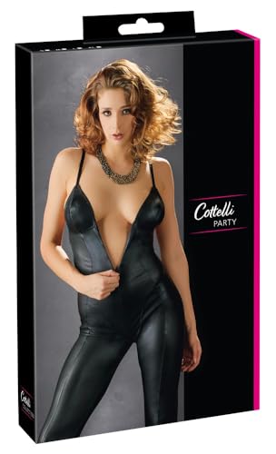 Combinaison avec zip 2 voies Cotelli Collection en vinyle noir stretch