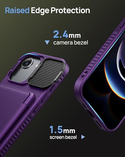 Image of for iPhone 16e Case, Built-in Credit Card Holder & Stand & Lens Cover, Military Grade Drop Tested Soft Silicone Edge Rugged Protective Wallet Phone Case for iPhone 16e 6.1 inch 2025, Purple