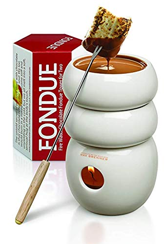 Fire Water Chocolate Fondue Tower for Two: White Ceramic 3 Ounce Double-Decker Mini