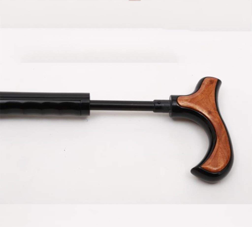 Soporte para bastón para caminar Muleta para bastón para anciano Anciano Telescópico Estable Antideslizante Ligero Altura ajustable con 4 pies y mango de madera Bastones negros para hombres o mujeres