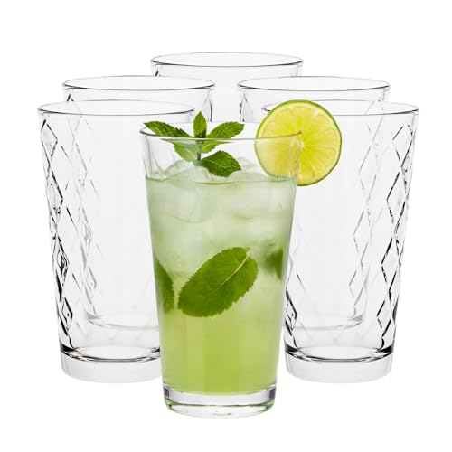 TREND FOR HOME Trinkgläser Set Wassergläser Set Longdrink Dekorierte Gläser, 370 ml, Set von 6, Highball Glas Wasserglas Saftglas Longdrinkbecher Longdrinkglas, Spülmaschinenfest Kollektion Lotte