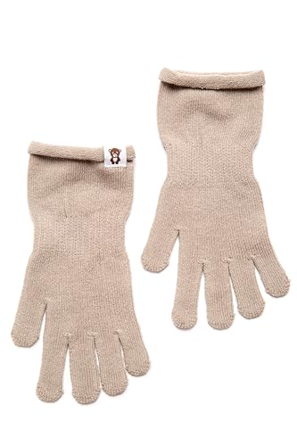 KNITAS Lange Handgelenkhandschuhe Gestrickt aus Baumwolle für Kinder I Einlagige Fingerhandschuhe für Jungen und Mädchen 4-6 Jahre I Bequeme weiche Handschuhe in der Farbe Beige - Größe 5-6