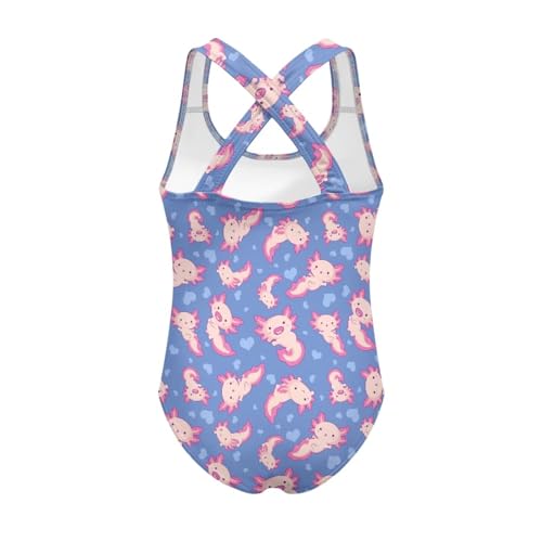 Image of Girls One Piece Swimsuit Axolotl Cross Back Straps Bathing Suit Lightweight Quick Dry Gymnastics Leotard