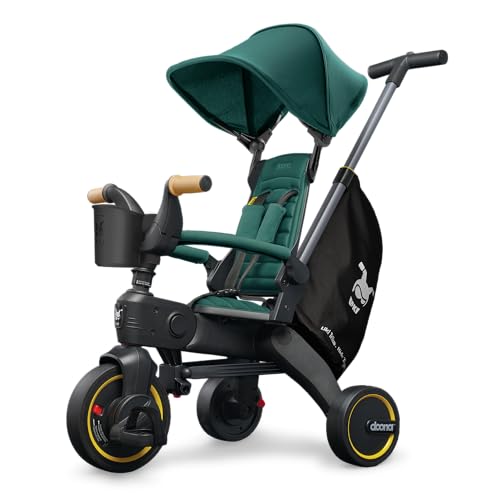 Image of Doona Liki Trike S5 - Premium Foldable Trike for Toddlers, Kids /Baby Tricycle Stroller with Cushion Seat, UPF 50+ Sun Protection & Harness, Parental Control, Ages 10 Months to 3 Years, Racing Green