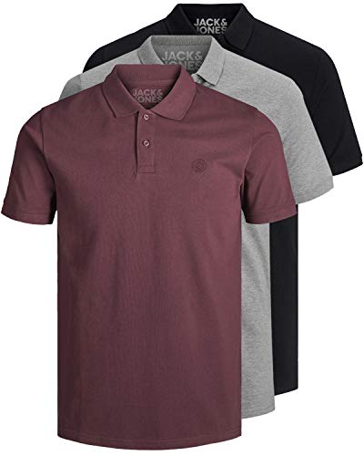 JACK & JONES 3er Pack Herren Poloshirt Slim Fit Kurzarm schwarz weiß blau...