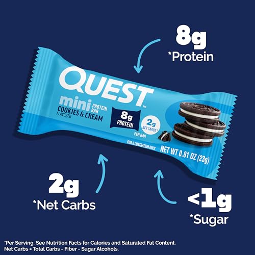 Image of Quest Nutrition Mini Cookies & Cream Protein Bars, 8g Protein, 1g Sugar, 2g Net Carbs, Gluten Free, 14 Count (Pack of 8)