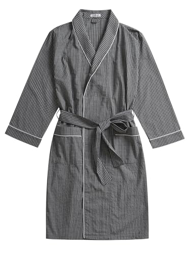 Esenchel Men's Cotton Plaid Robe Lightweight Bathrobe with Pockets