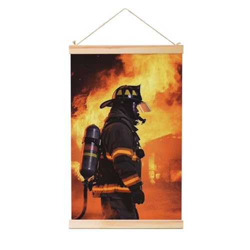 Art mural de pompier sur toile suspendue 50x75 cm avec support bois