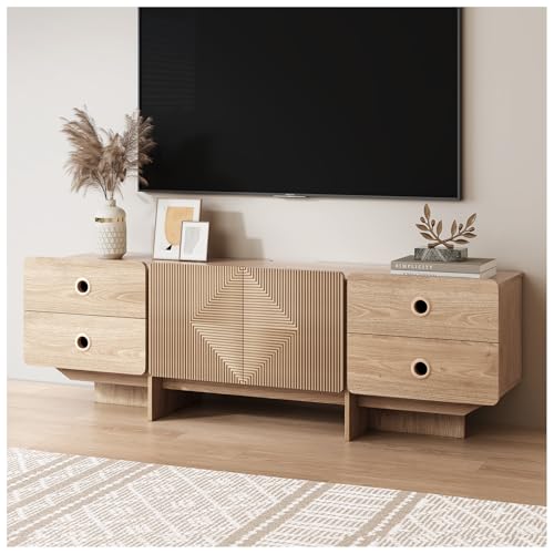 JOINICE 66" Fluted TV Stand, Boho TV Consoles for Living