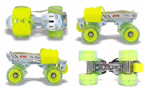 Image of Jonex Unisex Professional Adjustable Quad Roller Skates for Youth and Adult (7-18 Years), Indoor Outdoor Wheels, Metal Body, 65 mm Wheels, Color - Yellow