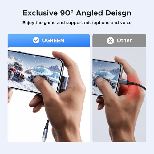 Image of UGREEN USB C to 3.5mm Audio Adapter Type C to Aux Headphone Jack Dongle 24bit /96kHz HiFi DAC Cable Right Angle Cord Compatible with iPhone 17 16 Pro Max /16 Plus, iPad, Galaxy S25 S24 Ultra, Pixel 10