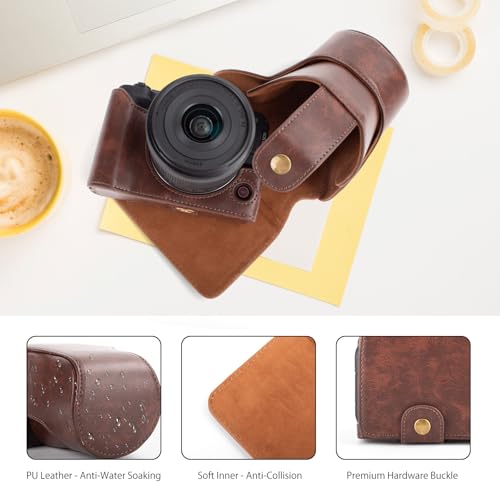 Funda para cámara Canon EOS R50 V cuero PU Coffee miniatura 5