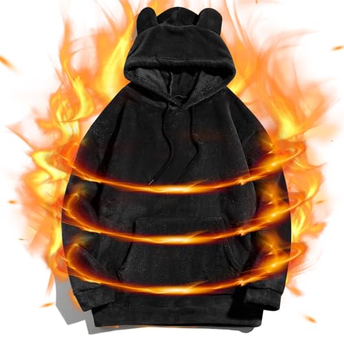 Mens Teddy Hoodie Plush Bear Ear Pullover Hooded Sweatshirt Soft Warm Cozy Casual Streetwear with Pocket2