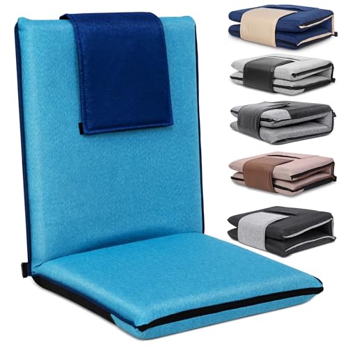 Image of FASTMOMENT Floor Chair with Back Support 14-Position Adjustable Floor Chair Portable Ground Seating for Adults Foldable Meditation Seat with Japanese KOYO Bearings & Washable Linen Cover (Bright Blue)