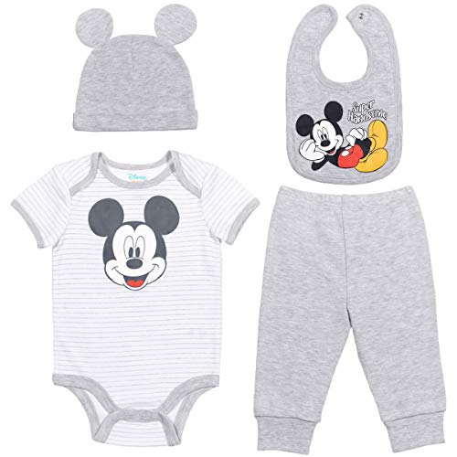 Disney Mickey Mouse Baby Boys Layette Set: Bodysuit Pants Hat Bib Baby Blue 0-3 Months