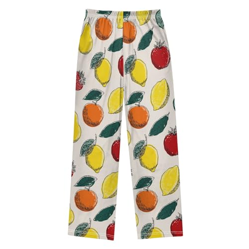 Pajama Pants Lounge Sleep PJ Bottoms Sleepwear Elastic Waist Drawstring S Strawberry Lemon Orange Apple2
