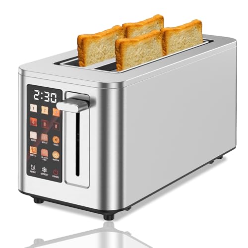 Image of 2026 Upgraded TAZTIR Touch Screen Toaster 4 Slice, Premium Stainless Steel Digital Bread Toaster with Timer, 1.5'' Wide Slot, 6 Shade Settings & 6 Bread Types, Bagel Defrost Reheat Cancel Functions