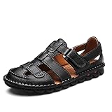 Upishi Mens Casual Closed Toe Leather Sandals Outdoor Fisherman Adjustable Summer Shoes Black, 10.5 M US