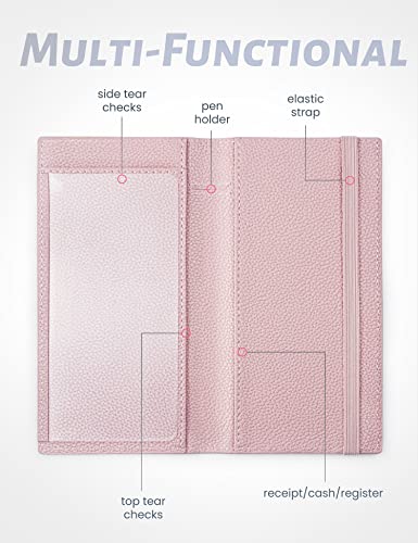 Image of Yarnic Checkbook Cover for Personal Checkbook, Checkbook Holder with Pen Holder & Built-in Clear Plastic Divider for Duplicate Checks (Baby Pink)