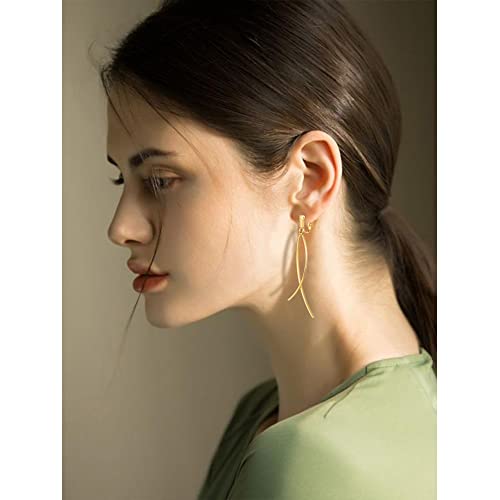 Classyzint Gold Clip On Earrings,2 Pieces Thin Curve Bar,Long Dangle Earrings For Women #TOP2