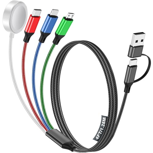 Image of Travel Essentials,Multi Charging Cable for Apple Watch Charger /iPhone /Samsung Charger,Type C /Lightning /iWatch /Micro Charging Cable for iWatch Ultra /10-2 /iPhone /Galaxy /Airpods[1.8M]-Multicolor