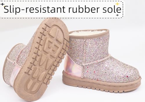 Image of Girls Winter Boots Toddler Girl Boots Warm Sparkle Sequin Outdoor Non-Slip Snow Boot for Little kids