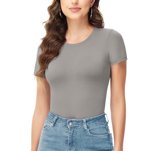 TNNZEET Bodysuits for Women - Black Bodysuit Women Tops Round Neck T Shirts for Women Fashion Body Suit Going Out Tops