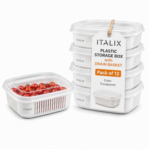 Image of ITALIX 12 Pcs Kitchen Storage Containers with Lid & Drain Basket Set, Fridge Organizer Boxes for Fruits Vegetables, Food Storage Containers, BPA Free Plastic Refrigerator Storage Containers