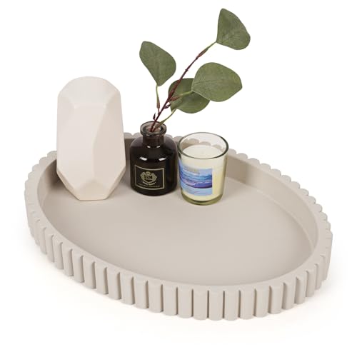 Cathyeen Oval Tray for Coffee Table Decor, 13" Concrete Coffee