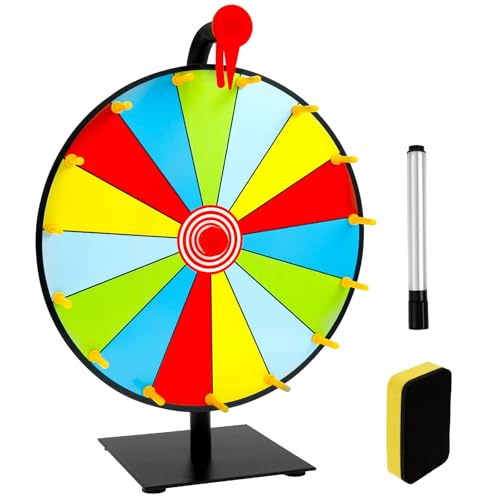 11.8inch Rotating Prize Wheel Tabletop 15/10 Slots Color Roulette Spinner DIY Interactive Spin Wheel with Eraser and Pen Erasable Tabletop Roulette Spinner for Home Trade Show Party (15 Slots)