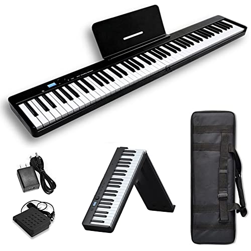 88鍵折りたたみ式ピアノ フルサイズ セミウェイテッド デジタル鍵盤 デジタルピアノ 譜面台、サステインペダル、ハンドバッグ付き (Color : Black)
