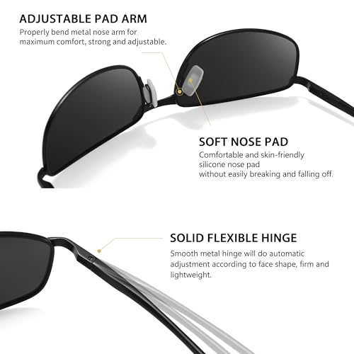 Image of SUNGAIT Mens Narrow Polarized Sunglasses Metal Frame Small Rectangle Retro Durable UV400 Protection
