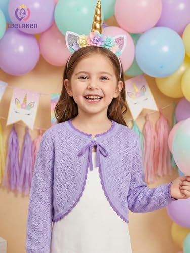 Image of Girls Cotton Knit Shrug Cardigan with Long Sleeve Ruffle Hem
