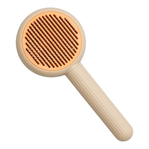 Anphly Pet Massage Comb, Knot Opening Comb, Self-Cleaning, Cat And Dog Universal, One Click Hair Removal,Pet Supplies Hair Remover Tool, Light Yellow - Persimmon Style, One Piece