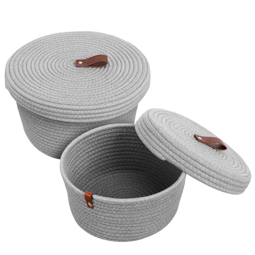 Luxshiny 2 Piezas cesta de almacenamiento pequeña cesta tejida canasta tejida para frazadas cestas de almacenamiento para organizar cesto de ropa sucia tejido Grey