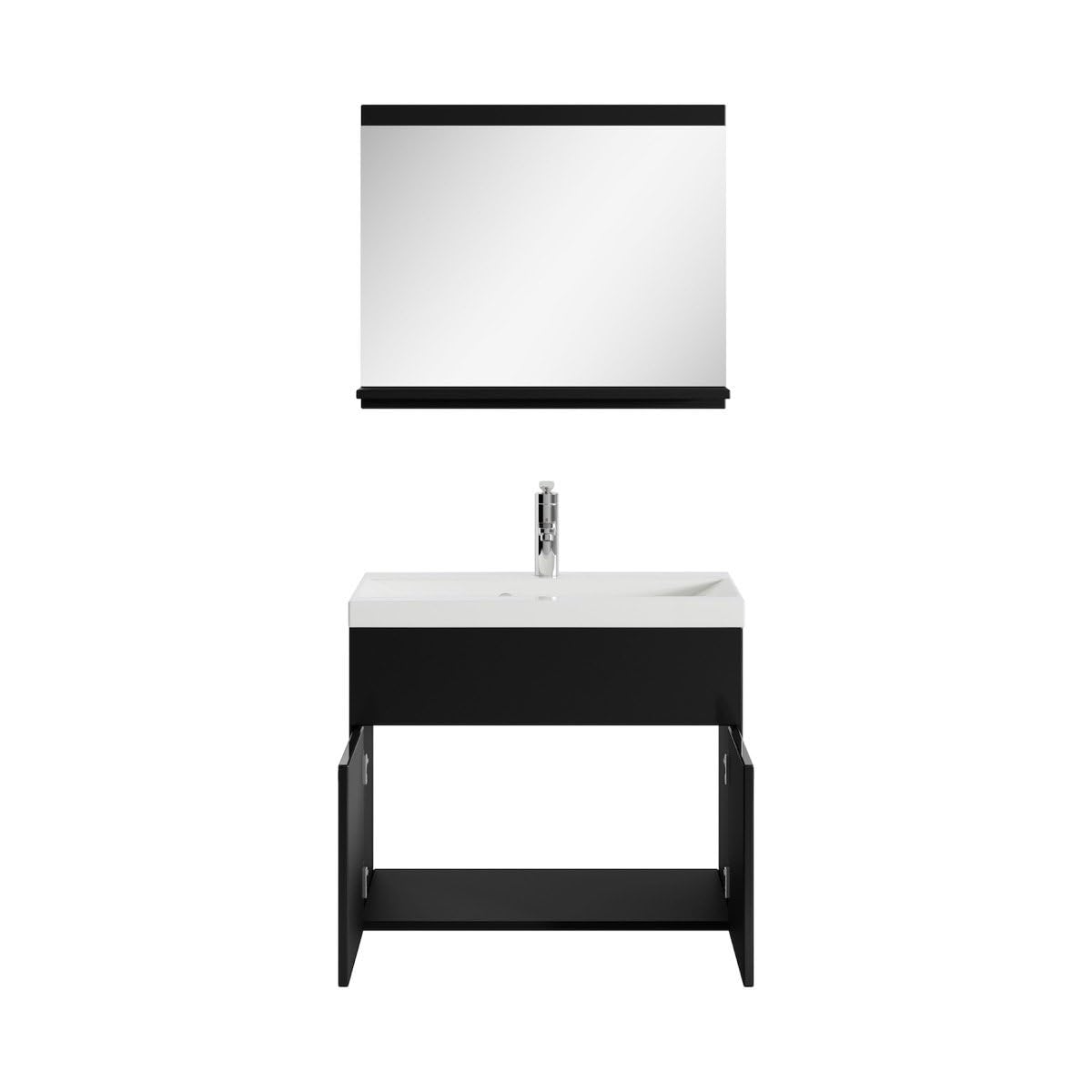 Badplaats B.V. Mobile da Bagno Montreal 02 60cm Nero Lucido - Armadio mobiletto lavabo Mobili Armadietto