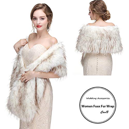 CanB Women's 1920 Fur Wraps and Shawls Bridal Winter Faux Fur Stole Wedding Faux Mink Cape for Bridesmaids2